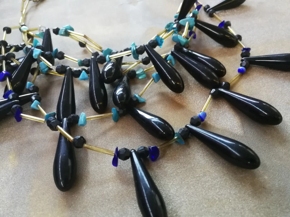 Joyería de Lujo Collar Perlas Gotas Colgante Gargantilla Cuello Grueso Piedra Turquesa Foto 4 de 4