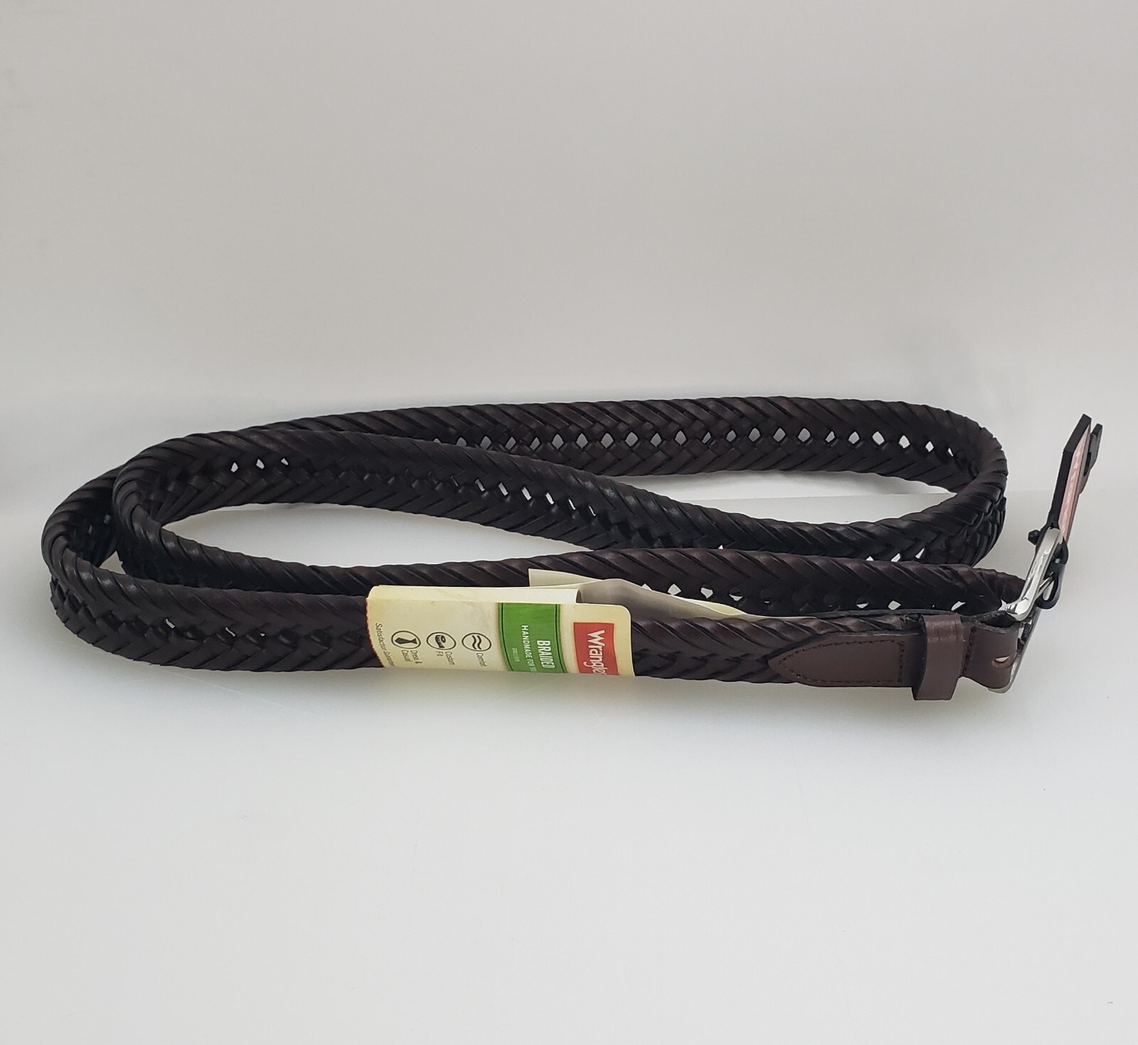 Wrangler Mens Belt Sz 50-52 Brown Braided Leather Handmade Fully Adjustable NWT