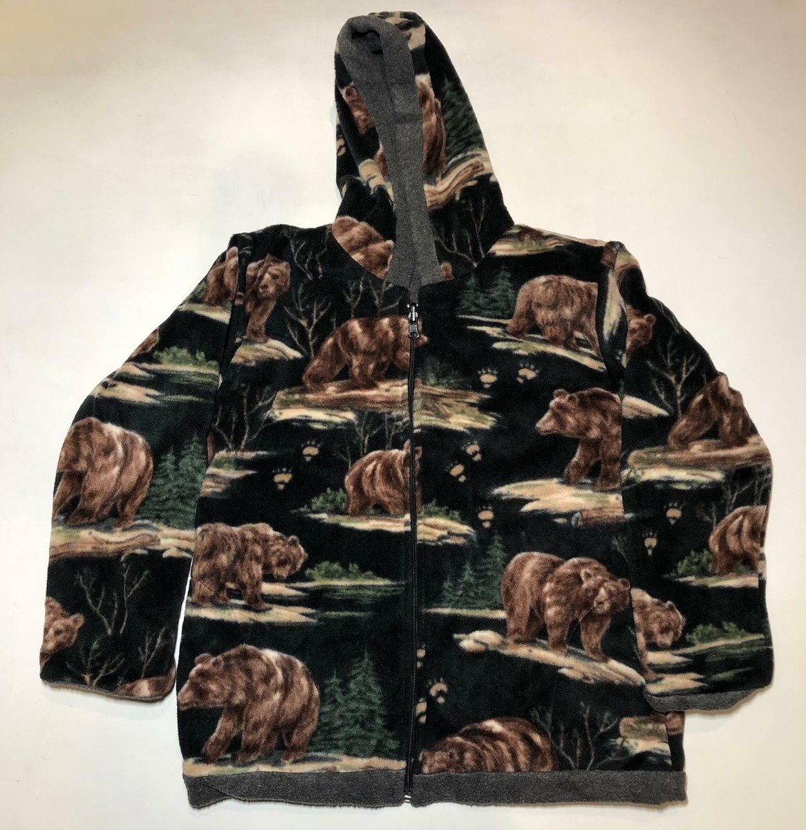 Zoofleece Bear Grizzly Brown Bears Children Kids Black Hooded Fleece Jacket