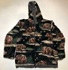 Zoofleece Bear Grizzly Brown Bears Children Kids Black Hooded Fleece Jacket