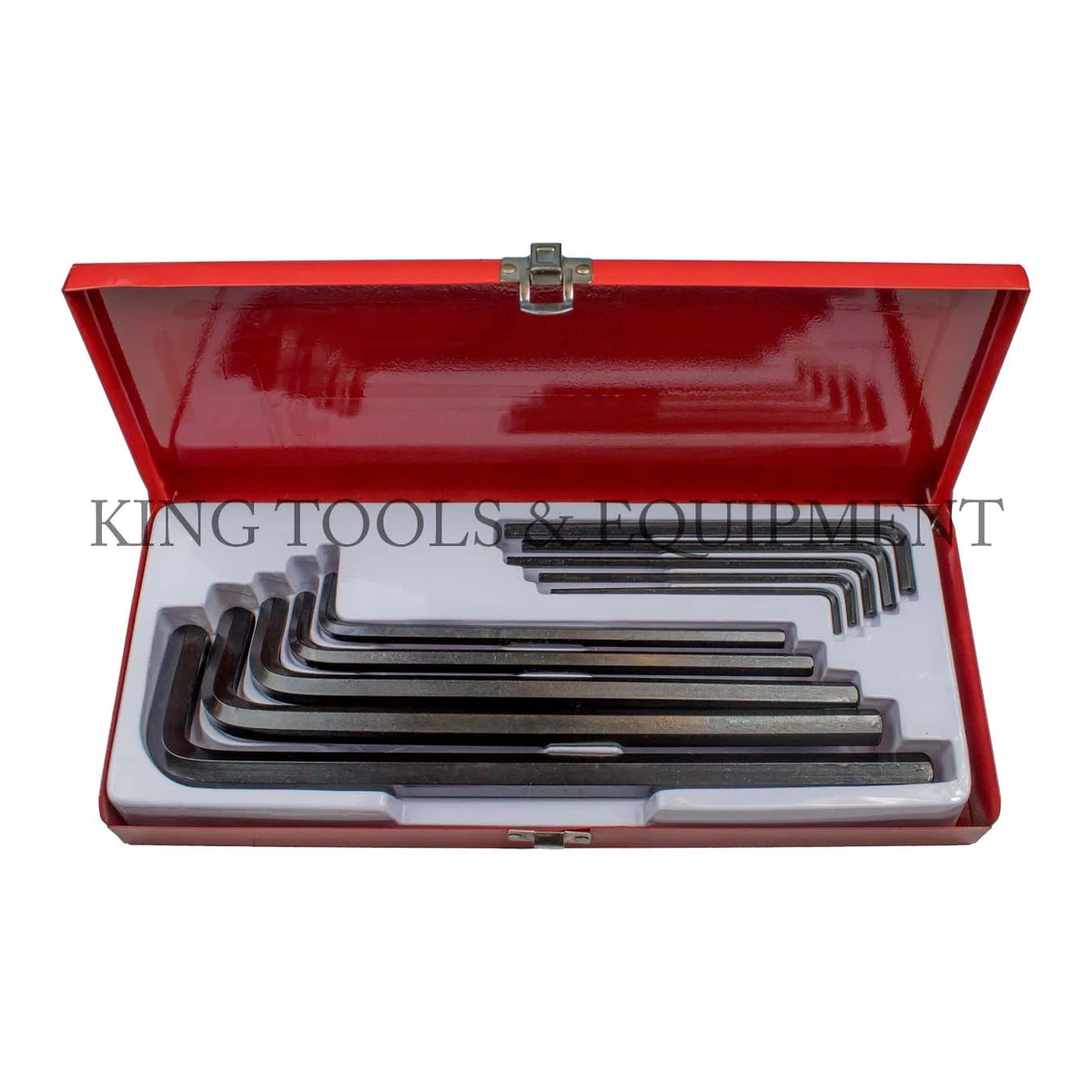 KING 10pc Heavy Duty Jumbo HEX KEY L WRENCH SET Extra Long Arm w Metal Case SAE