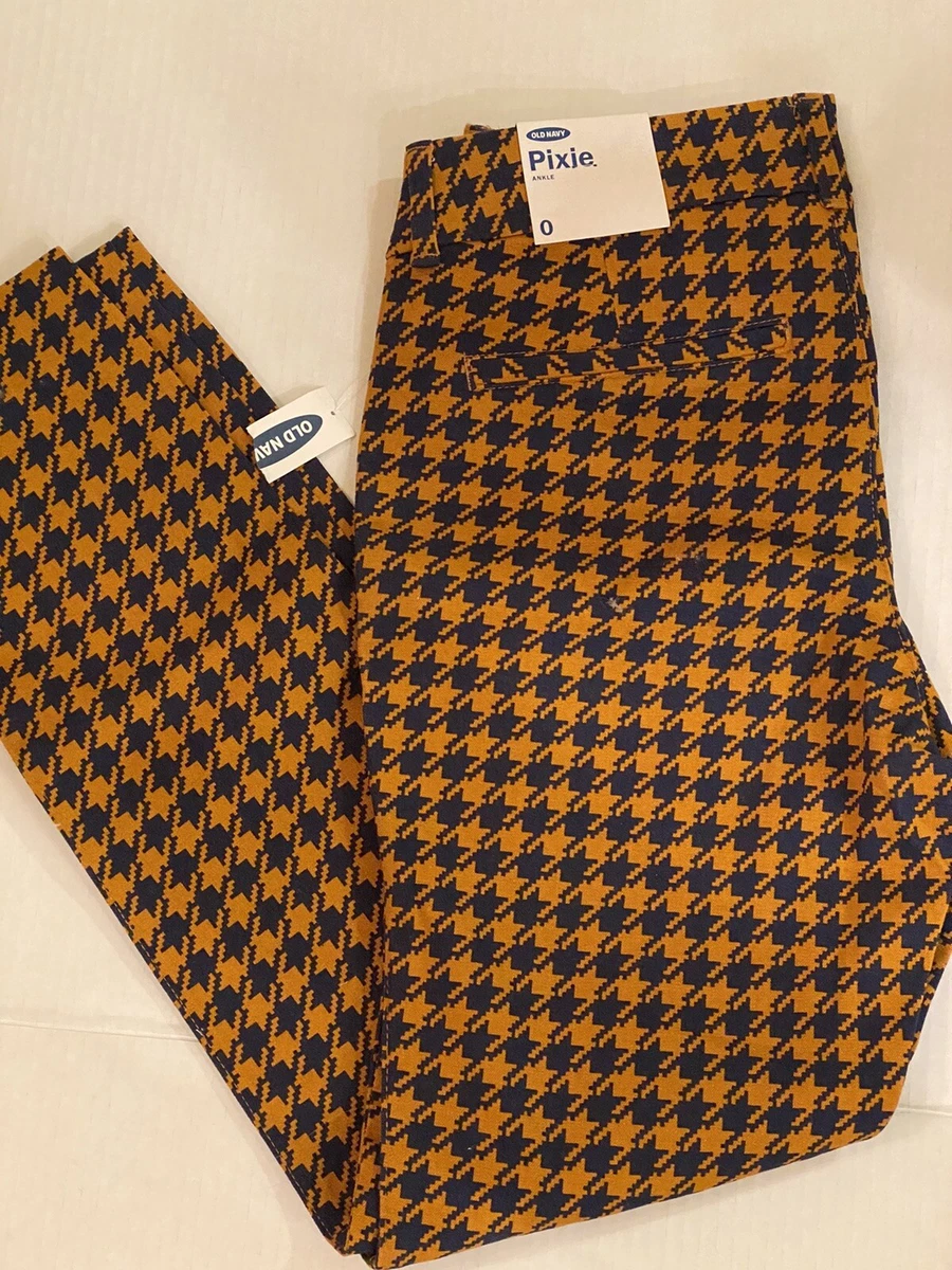 NEW w/Tags! OLD NAVY Pixie Ankle Pants Navy/Gold Houndstooth Size