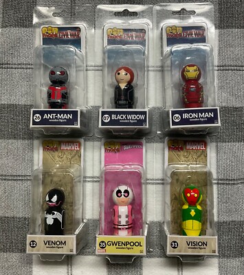 6 Marvel Pin Mate figures Iron Man Ant Man Black Widow Vision Venom and GwenpooL