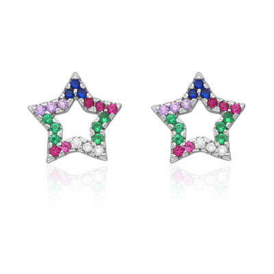 925 Sterling Silver CZ Rainbow Cubic Zirconia Open Star Stud