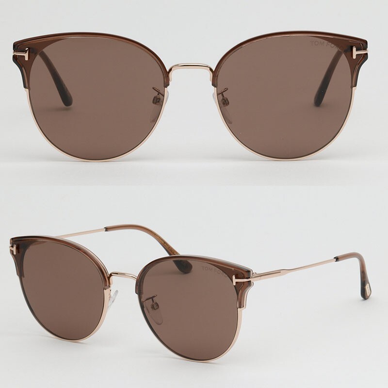 サングラス Tom Ford Sunglasses TF898K 45E Women's Clear Luxuries Tom Ford TF898-K 45E Brown & Gold Round Cat Eye Sunglasses