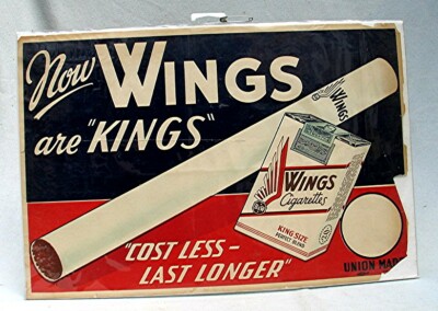 wings cigarettes Vintage Wings Cigarette Advertisement Sign - 