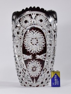 wuchtige BLEIKRISTALL VASE Rubin opulenter Schliff 23 5cm Böhmen große 2650g