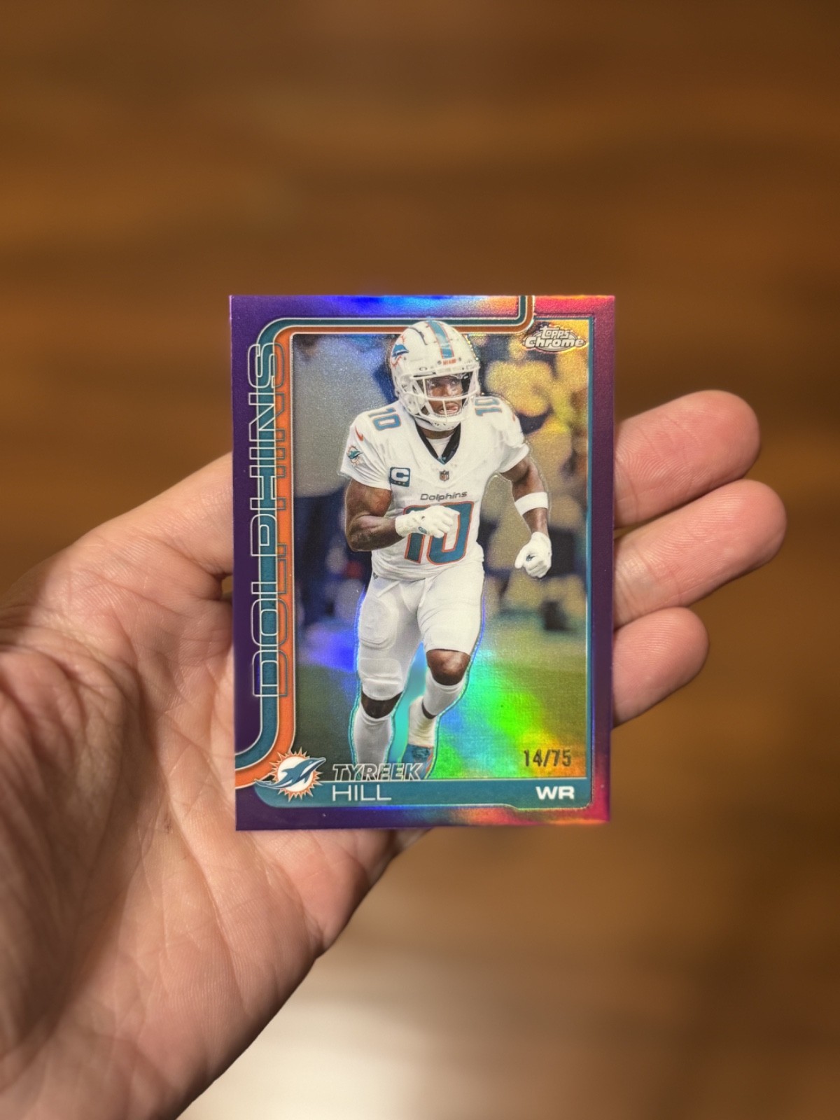 2025 Topps Chrome Tyreek Hill #185 Purple Refractor /75 view 1