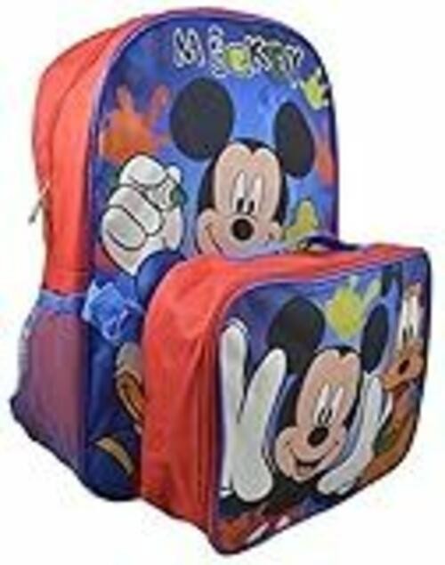 Disney Mickey Mouse Boy's Large 16" Backpack with Detachable Lunchbox