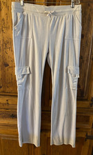 BCBG Maxazria, grey velour, pockets, rhinestones, low rise sweat pants -L/XL