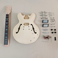 DIY Electric Guitar Kit Abalone Inlay Binding Flame Maple Top Set In Semi Hollow