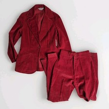 60s 70s Levis Womens Red Velvet Two Piece Suit Size 7 Disco Retro Leisure VTG