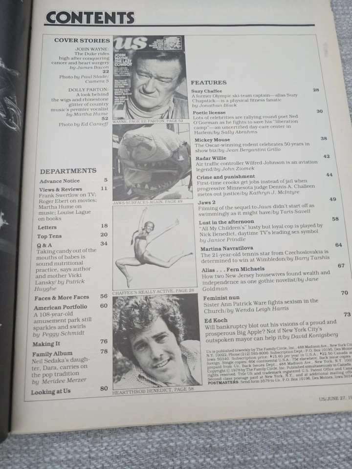 Vintage Magazine, US Weekly, Jun 27 1978, John Wayne, Dolly Parton, Jaws II - Image 2 of 4