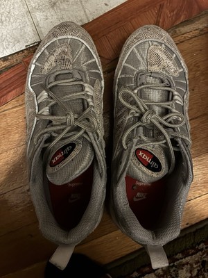 Nike Supreme Air Max 98 Lace Up Gray Leather Snakeskin Sneakers Athletic Men