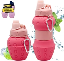 Silicone Collapsible Water Bottle - 16Oz Leakproof Bpa-Free Portable Sports Cup,