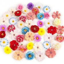 66 PCS Mini Fake Flower Heads Artificial Silk Daisy Rose Sunflower Bulk DIY