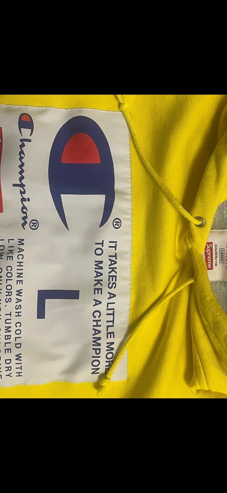 Supreme x Champion Label Hoodie Size Large Yellow image 4