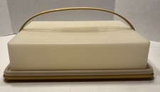 Vintage Tupperware Rectangular Sheet Cake Carrier W/Handle Harvest Gold  Sheer