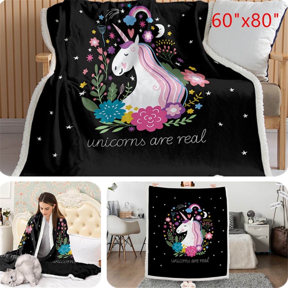 60"x80" Black Unicorn Throw Blankets Fluffy For Couch Gift