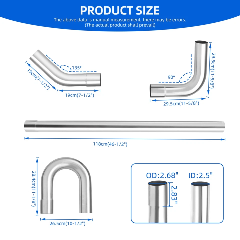 For Chevy k1500 Exhaust Pipe Kit 2.5'' Stainless Steel Mandrel Bent Slip On DIY - Image 2 of 4