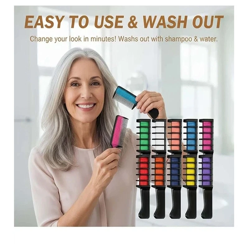 Festive Fun Hair Chalk Combs 10 Colors,New Chalk Hair Color for Girls Women Gift - image 3 of 4