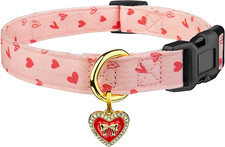 Cotton Handmade Dog Collar Cute and Distinctive Patterns Pink Heart with Pendant