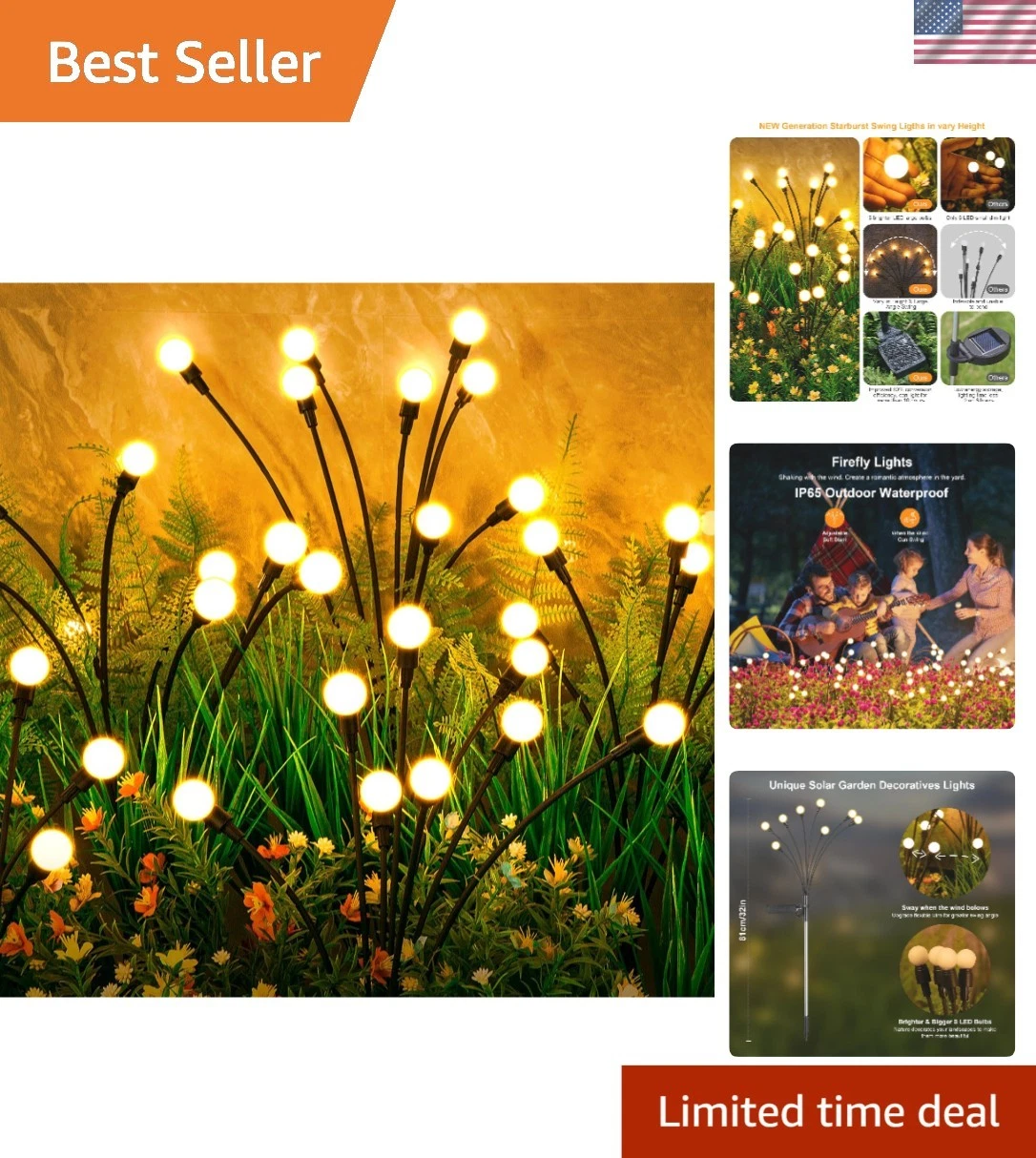 48 LED Solar Firefly Lights - 6-Pack Outdoor Garden Decor for All Occasions