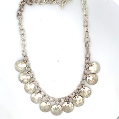 Sterling Silver Cable Chain Hammered Circle Link Necklace - 16.25'' (C31028700)