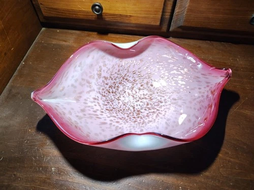 Vintage Barbini Pink Bowl for Murano Cased Glass, Stunning!