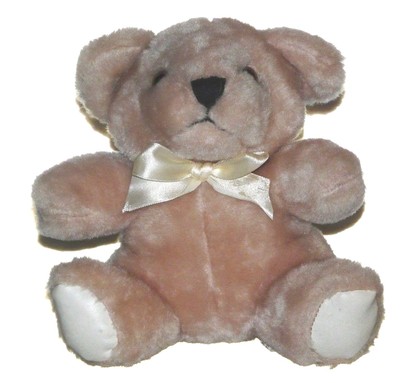 Plush in a Rush Tan Teddy Bear w/Bow Lovey 6.5'' Sits Stuffed Animal Toy