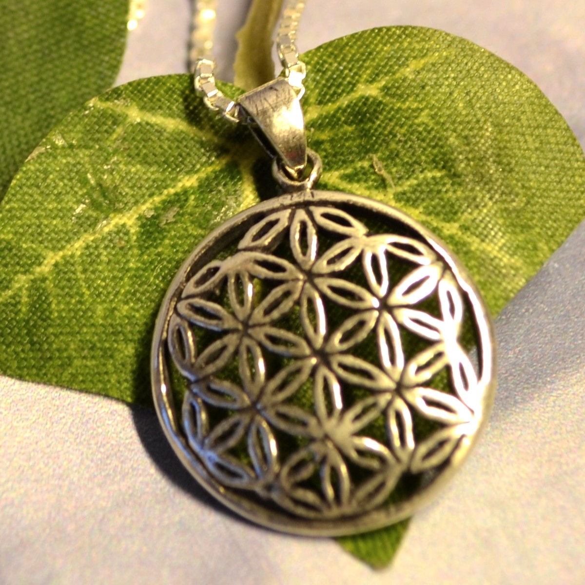Blume des Lebens Schmuck Anhänger mit Kette Schutz Amulett Talisman 925er Silber