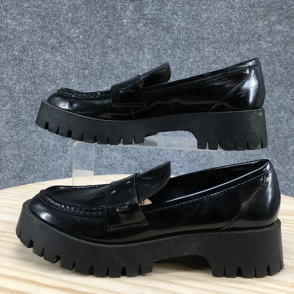 Guess Zapatos Mujer 9 M Hillford Grueso Suela Sin Cordones Mocasín Negro Imitación Cuero Foto 2 de 4