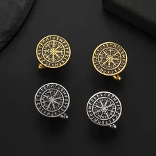 Vintage Vegvísir Mens Cufflinks Viking Totem Runes Shirt Sleeve Button Jewelry