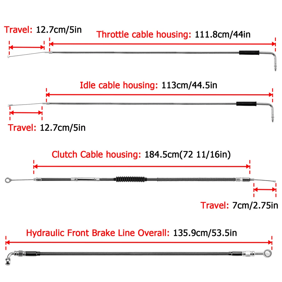 16"-18" Handlebar Brake Line Clutch Throttle Cable For Harley FLST FLSTC Non-ABS - Image 2 of 4