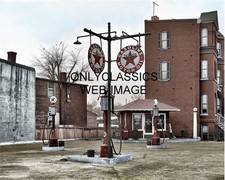 1925 TEXACO GAS STATION MOTOR OIL SIGN 8x10 COLOR PHOTO GLOBE PUMPS PETROLIANA