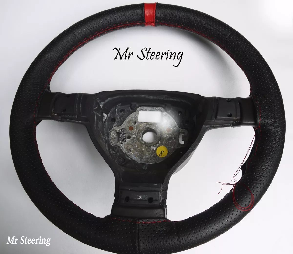 PERFORATED LEATHER WITH RED STRIPE STEERING WHEEL COVER FOR