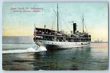 Postcard Puget Sound Steamer Indianapolis Entering Tacoma Harbor 1909 Antique