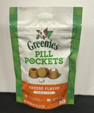 Greenies Pill Pockets For Dogs Made with Real Cheese Tablet Size 30 Treats 3.2oz