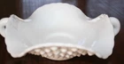 VTG White Hobnail Double Handled Footed Dish / Ruffled Rim 6”
