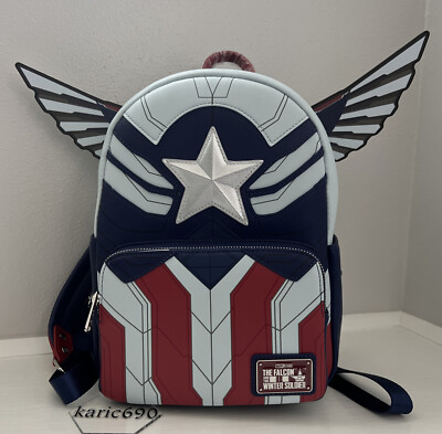 New Marvel Falcon Captain America Loungefly Mini Backpack Adjustable Wings  NWT