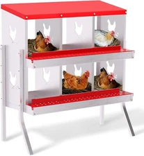 Chicken Nesting Boxes 6-Compartment Metal Egg Laying Box Swing Perch Secure Lid