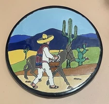 Lamosa Ladrillera Mexico Scenic Tea Tile Man Walking Aside A Donkey
