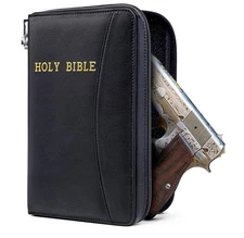 Concealed Carry Gun Pouch, Digit Lock Holy Bible Leather Soft Pistol Case, black