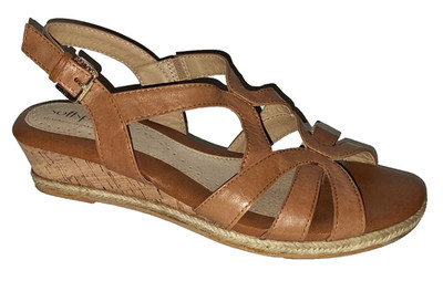 Softspots Women's Ilene Wedge Strappy Sandals in Tan Leather Slingback Size 6.5M