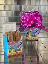 Kids Happy Birthday Lotus Biscoff Cookies Gift Basket-Box Wrapped & Pink Bow