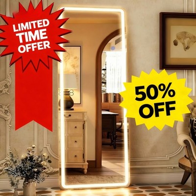 71x26 Inch LED Full Length Mirror with Lights, White Frame Dimmable&3 Color Mode