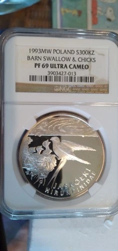 Poland 1993MW  "Barn Swallow & Chicks" 3000KZ silver coin NGC PF 69 UC