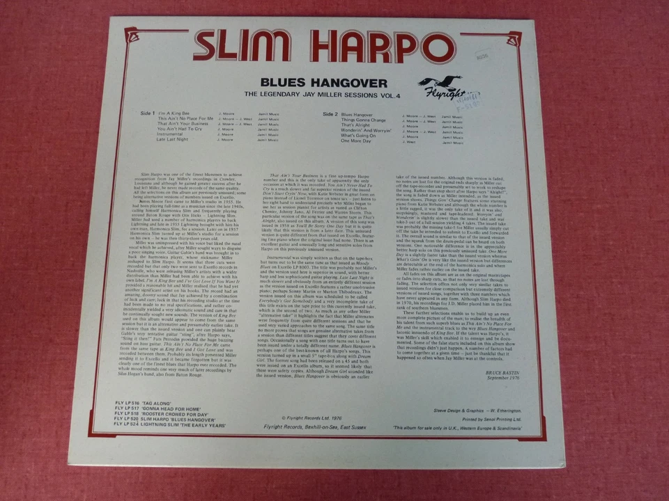 SLIM HARPO - Blues Hangover - FLYRIGHT MONO - Rare LP Blues vinyle 33 - Photo 3/4