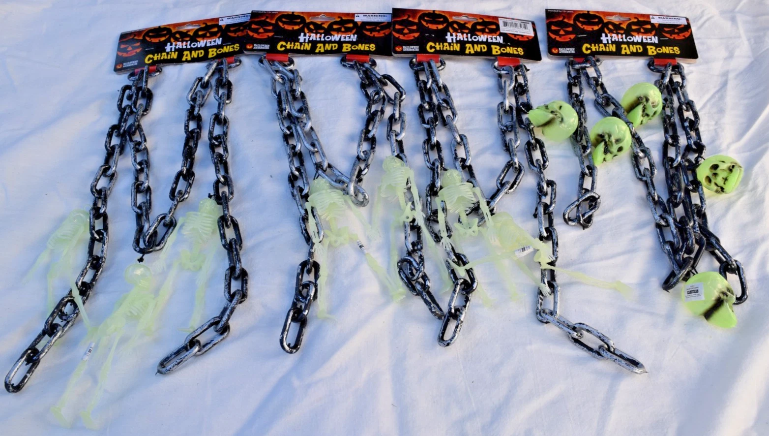 Lot of 4 Chain Link & Skeleton & Skull Bones Glow Halloween Decorations