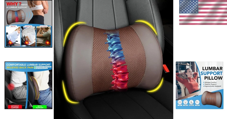 Almohada de soporte lumbar de espuma viscoelástica para silla de oficina de coche alivio del dolor de espalda Foto 2 de 4